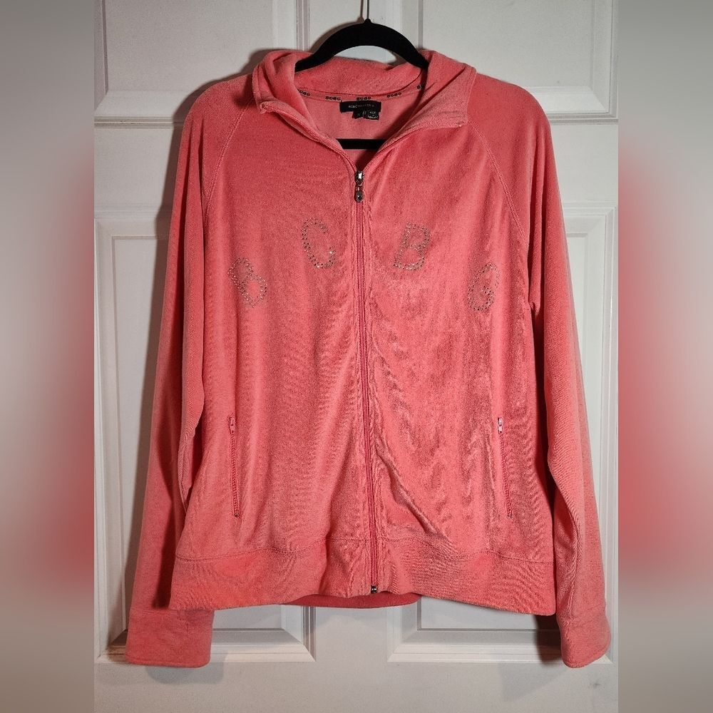 BCBG Maxzria Vintage Pink Women's Zip-Up Sweater Terry Cloth 1X